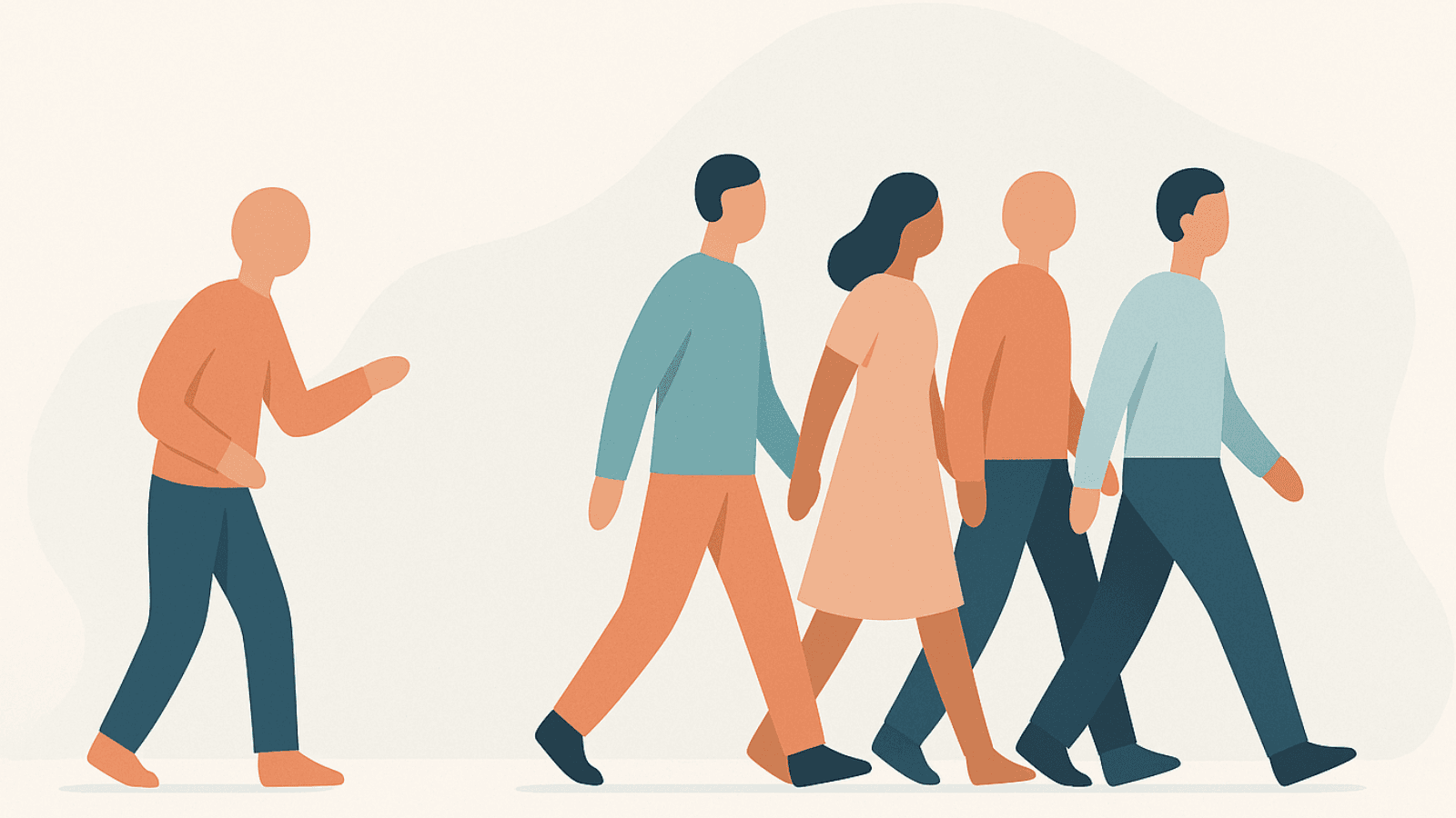 Illustration of people following each other, representing herd behavior