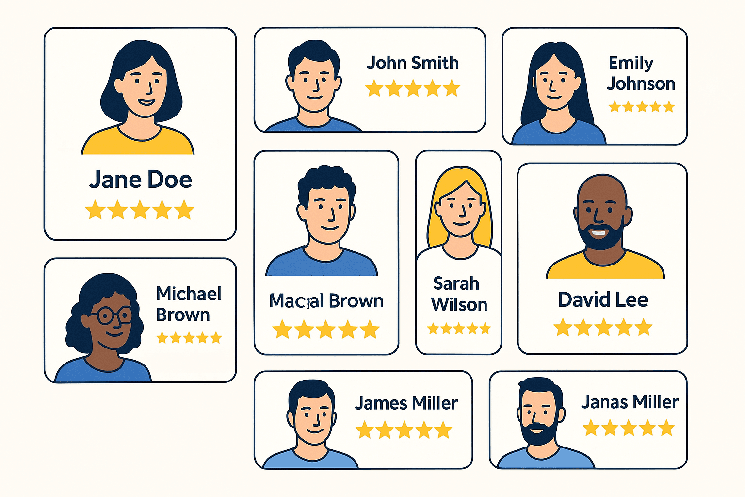 Maquette de site web affichant une Wall of Love avec témoignages clients sous forme de grille