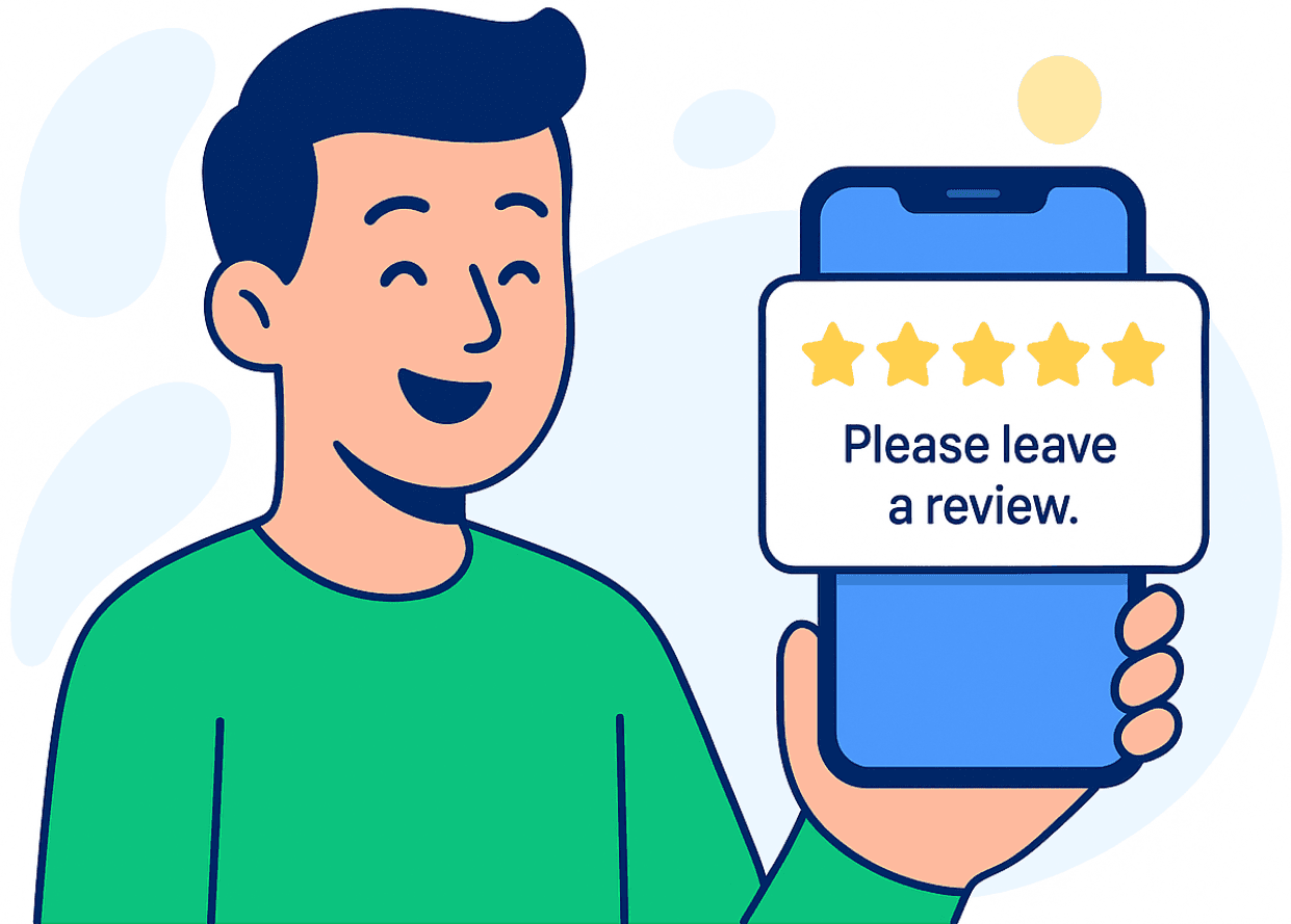 Customer receiving a simple review request on their phone