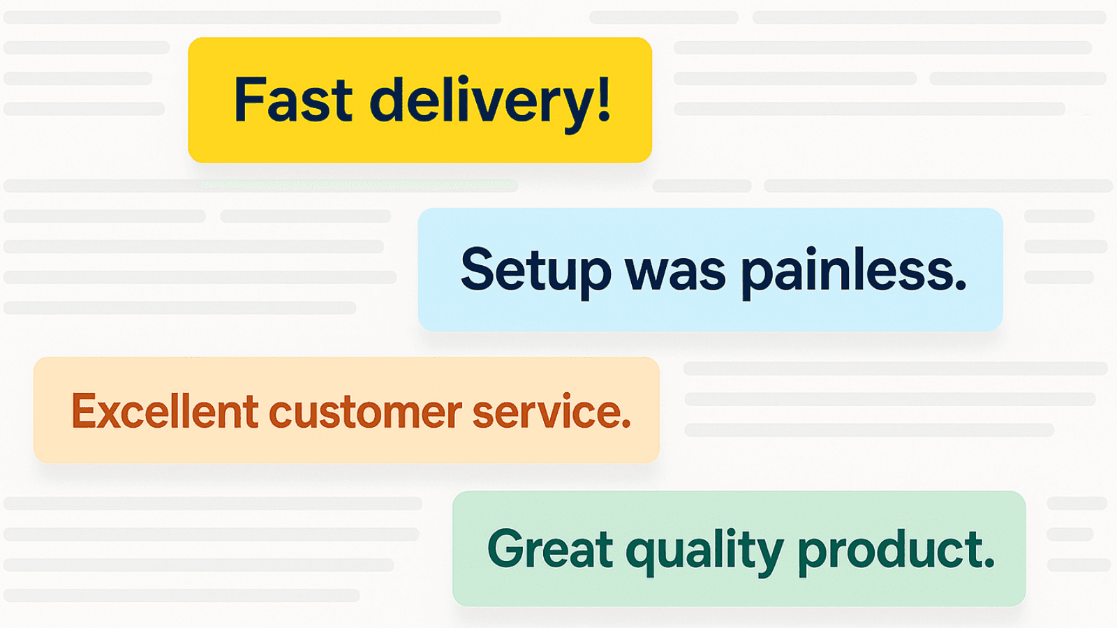 Graphic showing different short snippets highlighted from longer customer reviews