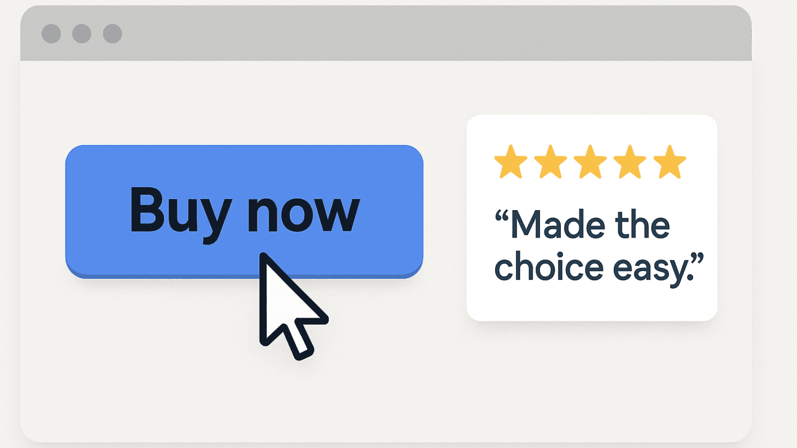 Mockup showing a hesitant cursor above a CTA button with a review snippet placed nearby