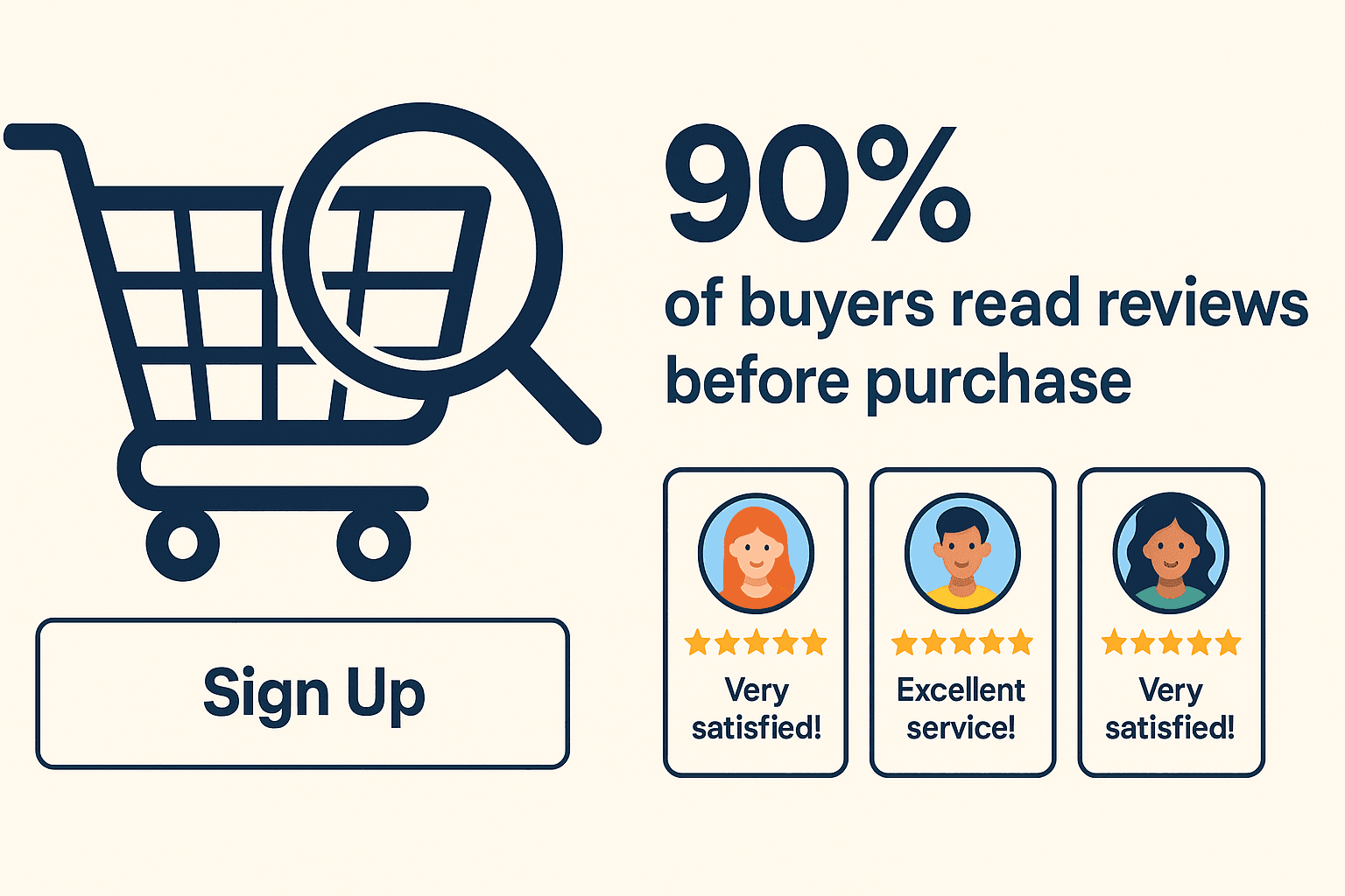 Simple infographic highlighting that most buyers read reviews and rely on them when making a purchase decision