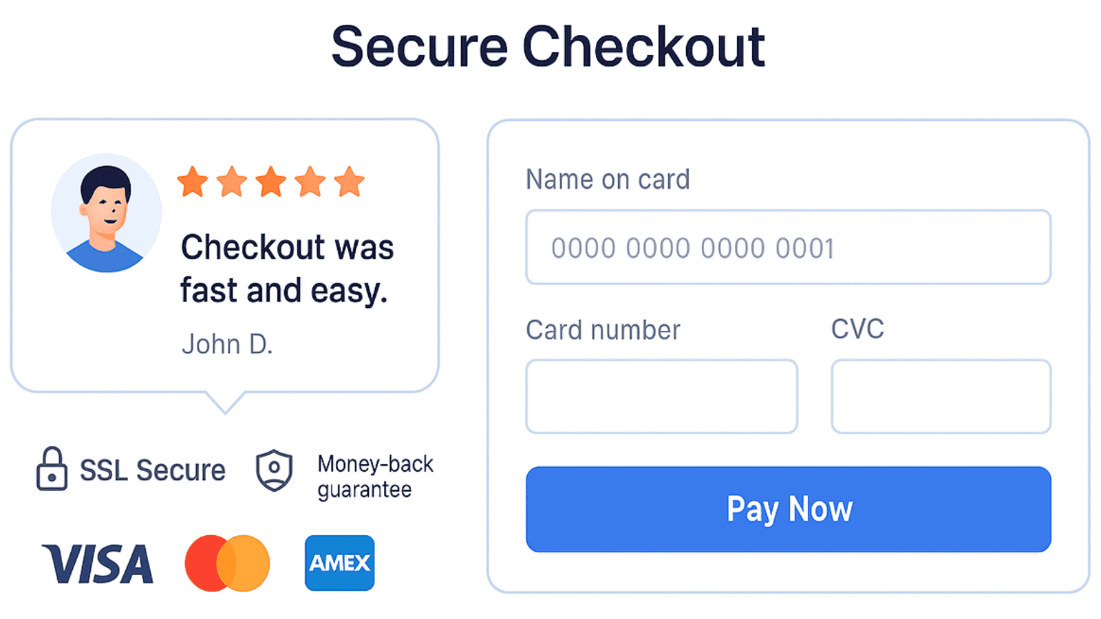 Mockup showing placement of social proof on a landing page and checkout step