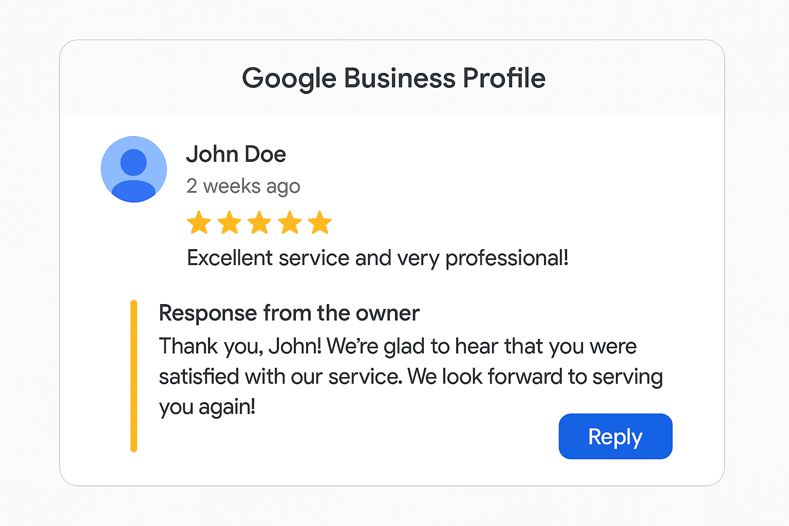 Example interface showing professional responses to positive Google reviews