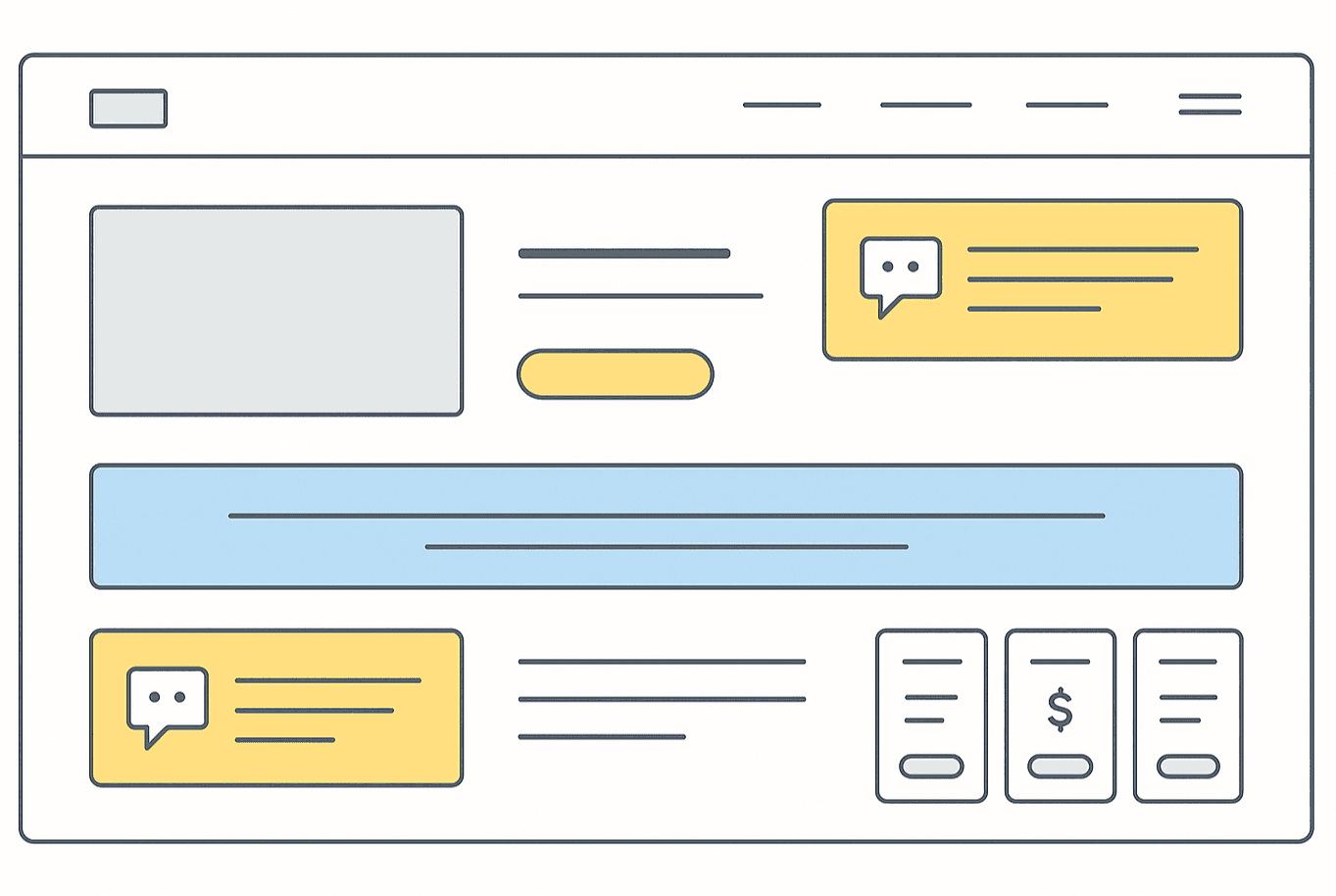 Wireframe of a landing page showing strategic testimonial placements near call-to-action sections