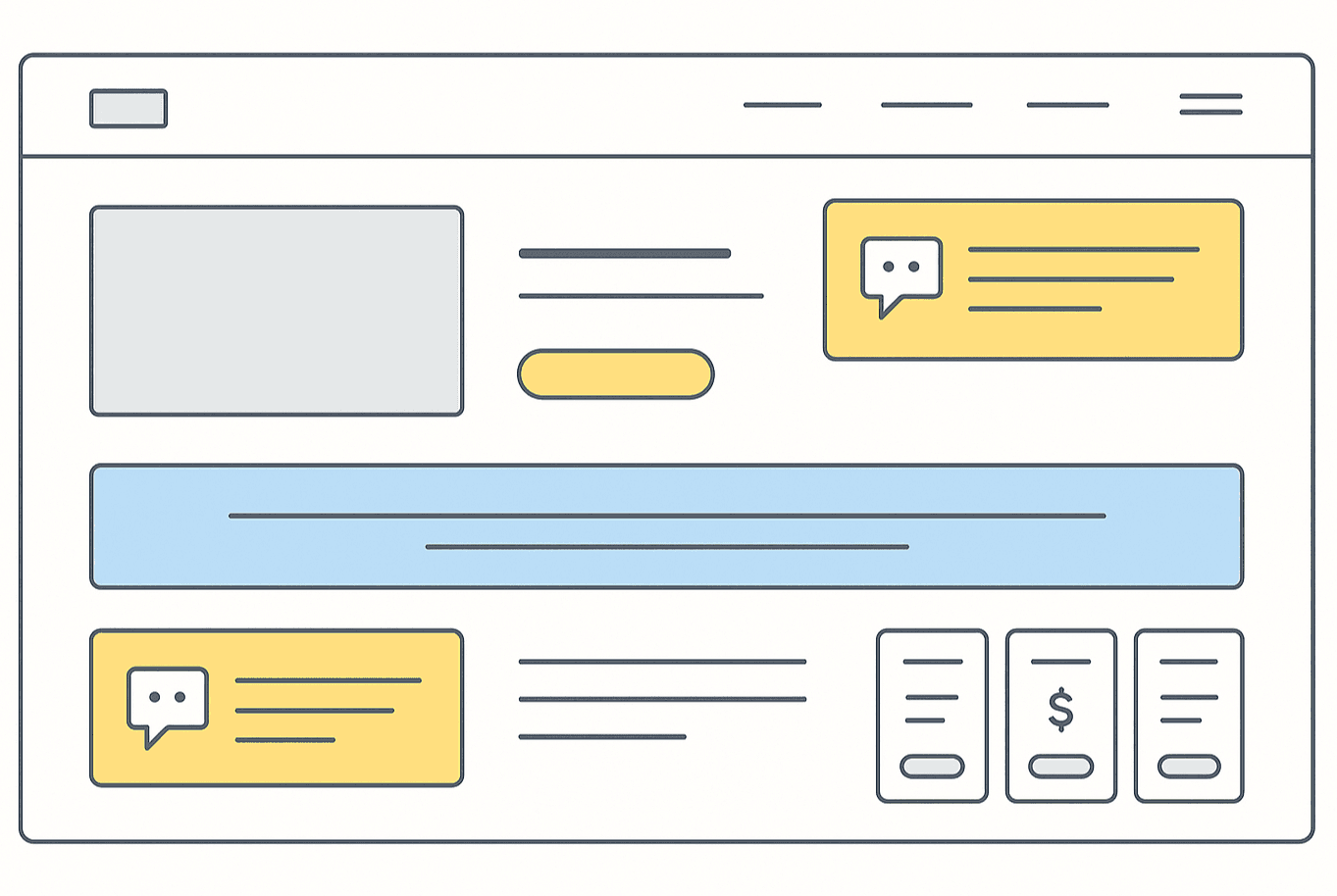 Wireframe of a landing page showing strategic testimonial placements near call-to-action sections